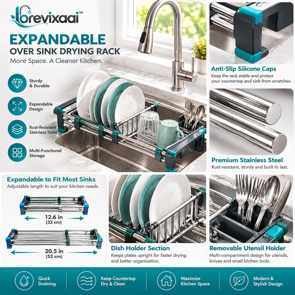 lorevixaai Expandable Over Sink Drying Rack — product image 3